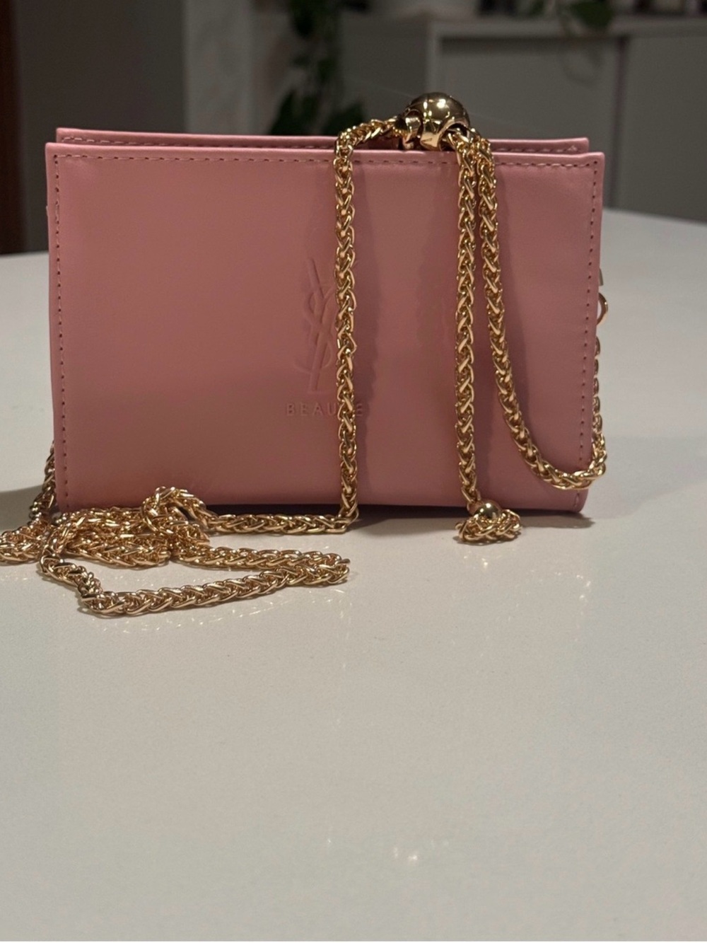 Yves Saint Laurent Pink Leather Crossbody with Gold Chain Strap